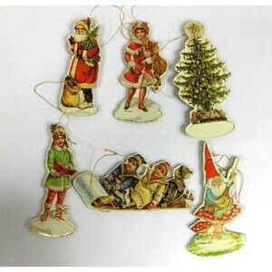 Vintage 1981 Merrimack Gold Stamped Foil Die Cut Christmas Ornaments Lot of 6